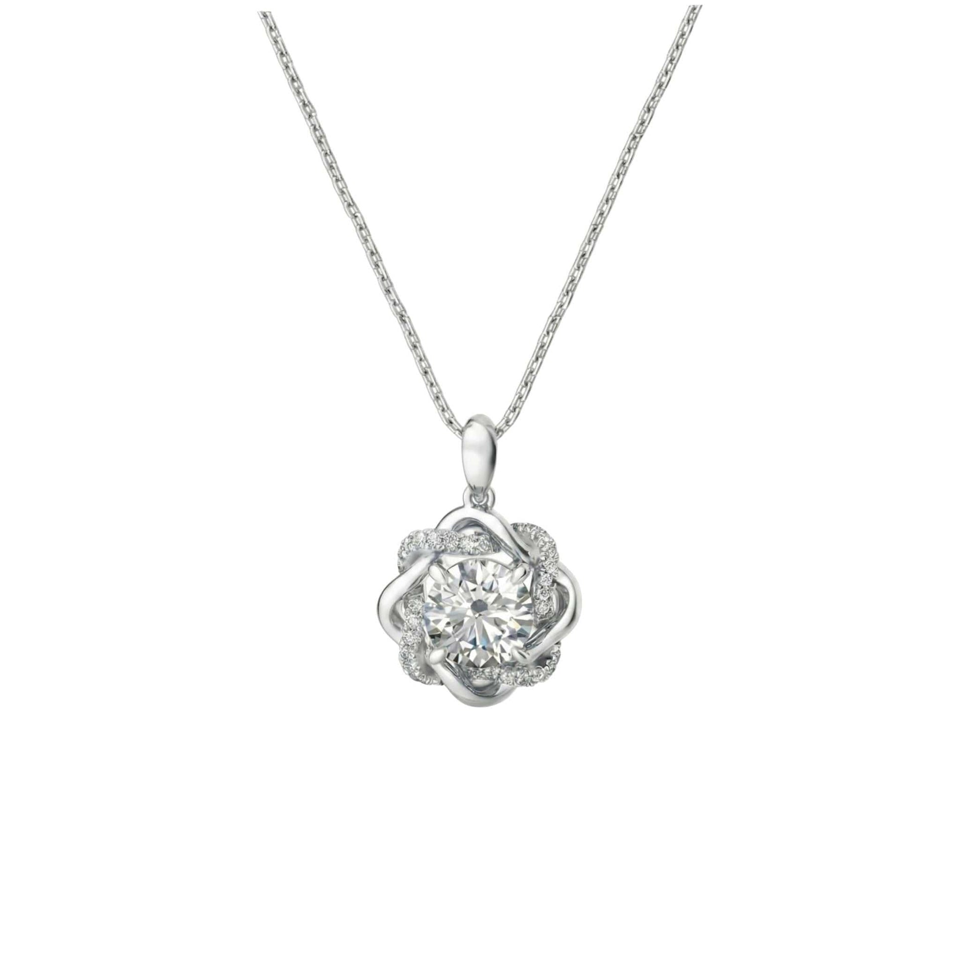 Moonstone Moissanite Necklace with VVS1 D gemstone in 925 sterling silver and intricate halo design