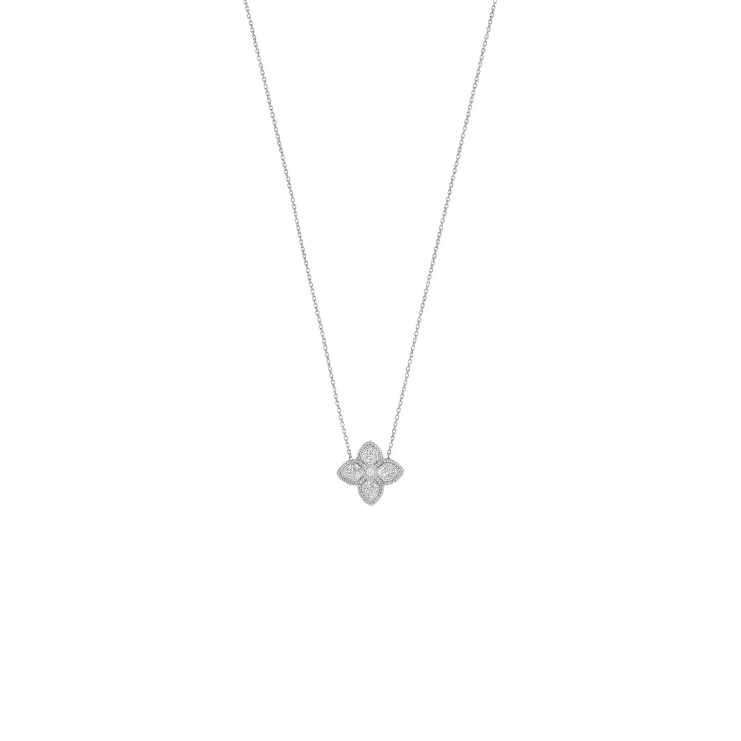 Silver necklace with a butterfly-shaped pendant on a white background