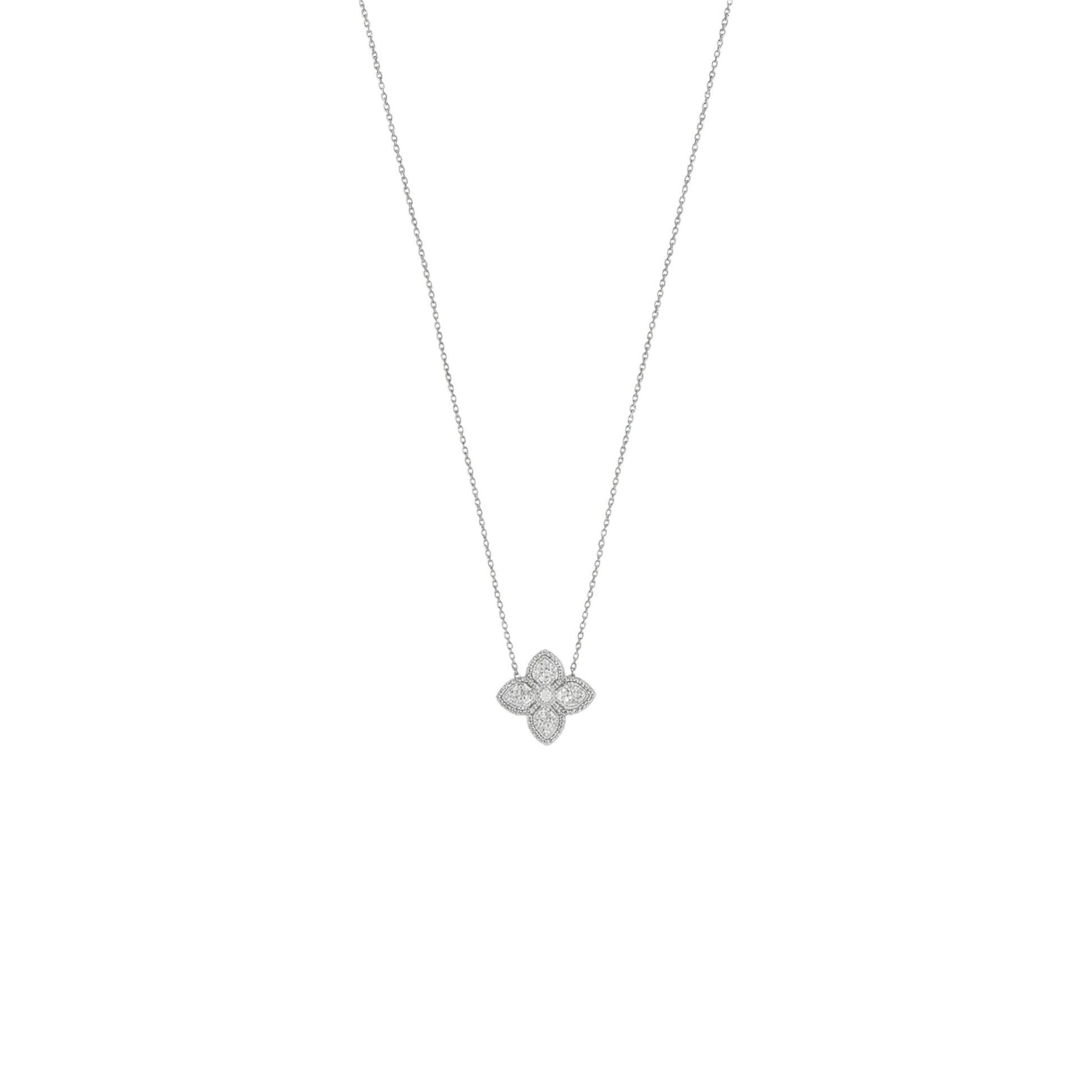 Silver necklace with a butterfly-shaped pendant on a white background