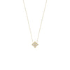 Gold necklace with a clover-shaped pendant on a white background
