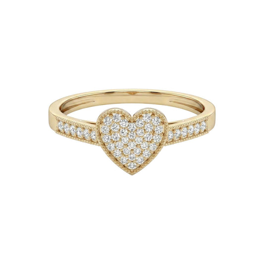 Pearl Heart Cut Diamond engagement ring in 10KT gold with pavé diamonds on band and heart-shaped cluster centerpiece