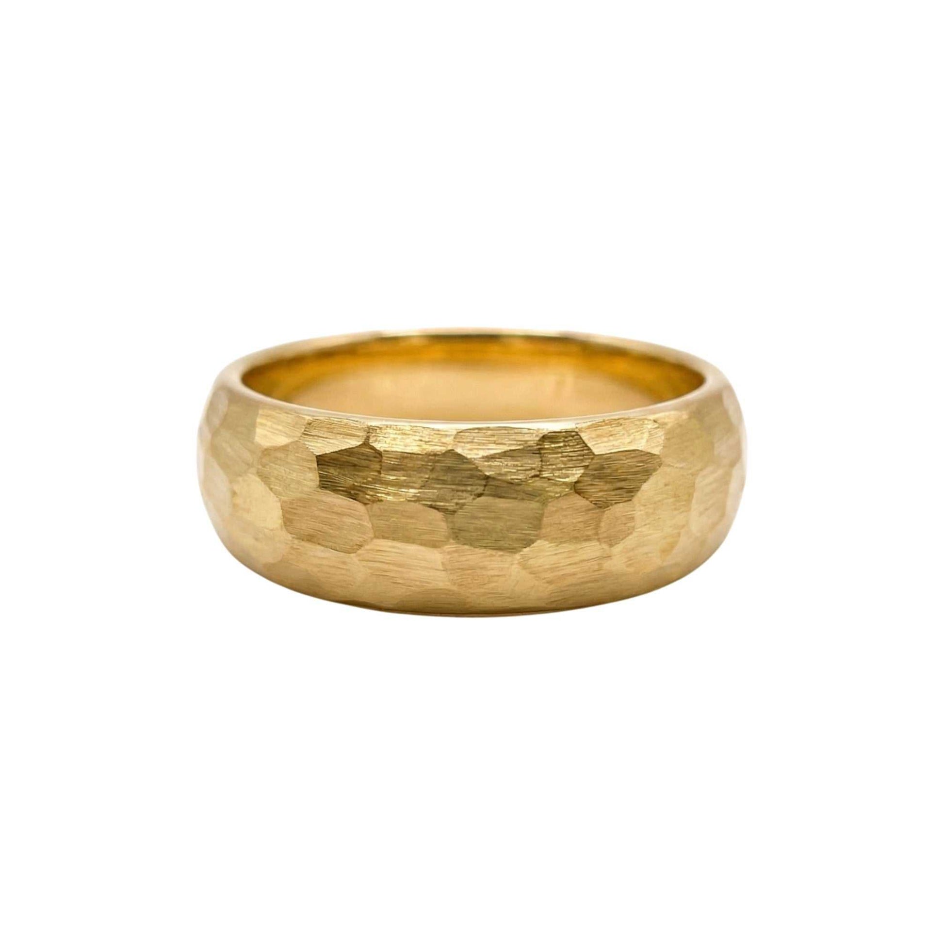 Gold-tone Prism Tungsten Band with faceted textured surface and smooth interior