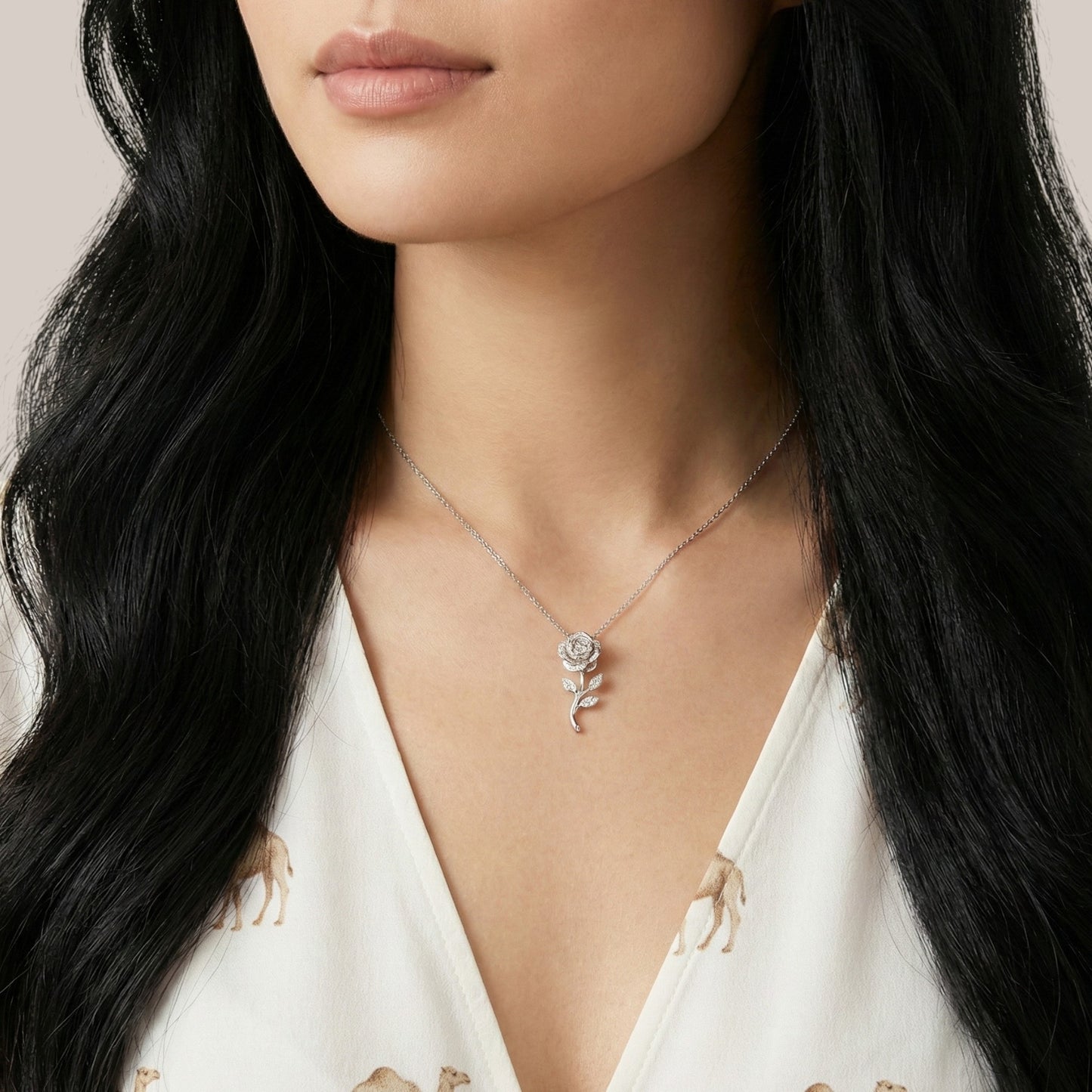 Rose Flower Moissanite Necklace in 925 Sterling Silver