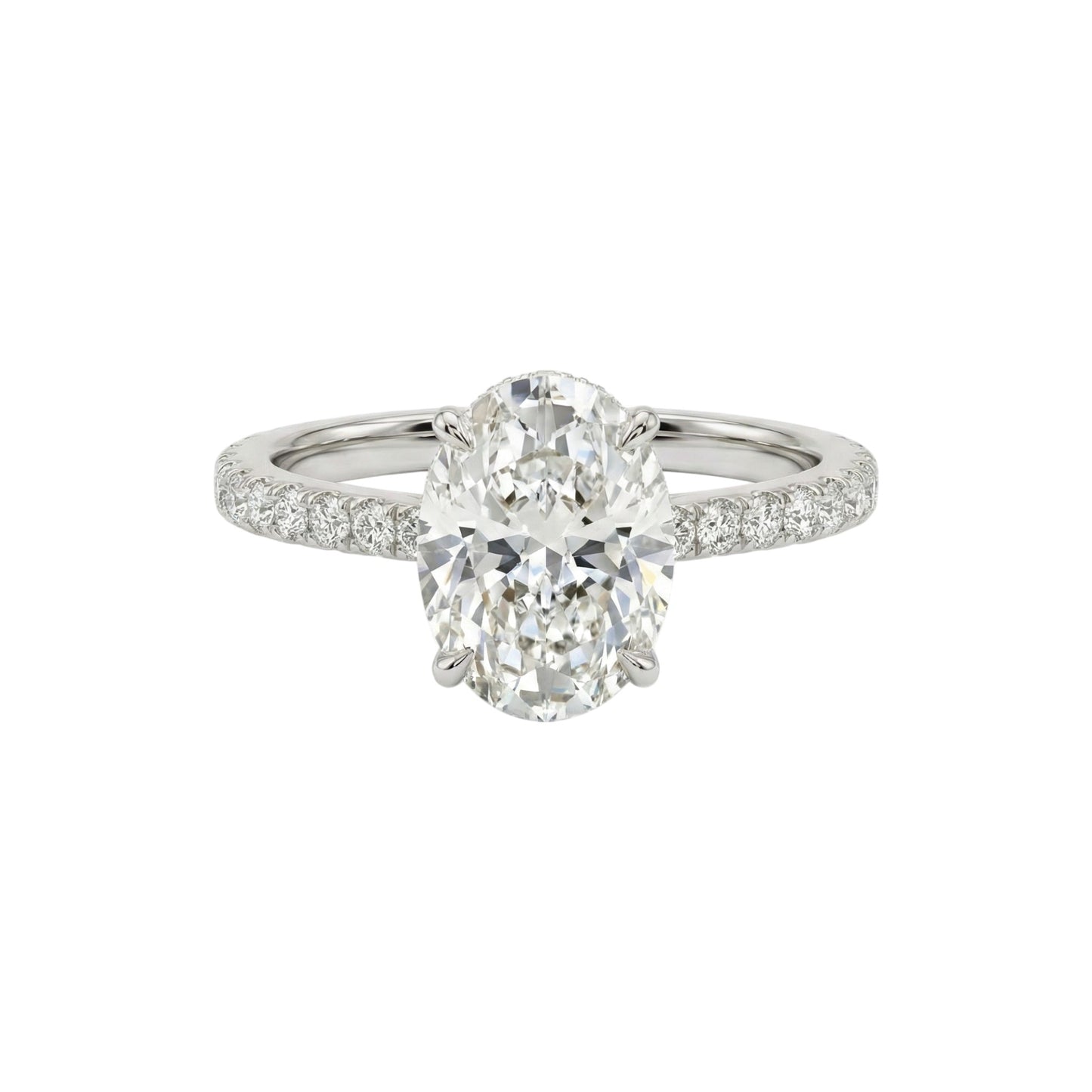 Diamond ring with a white gemstone on a white background