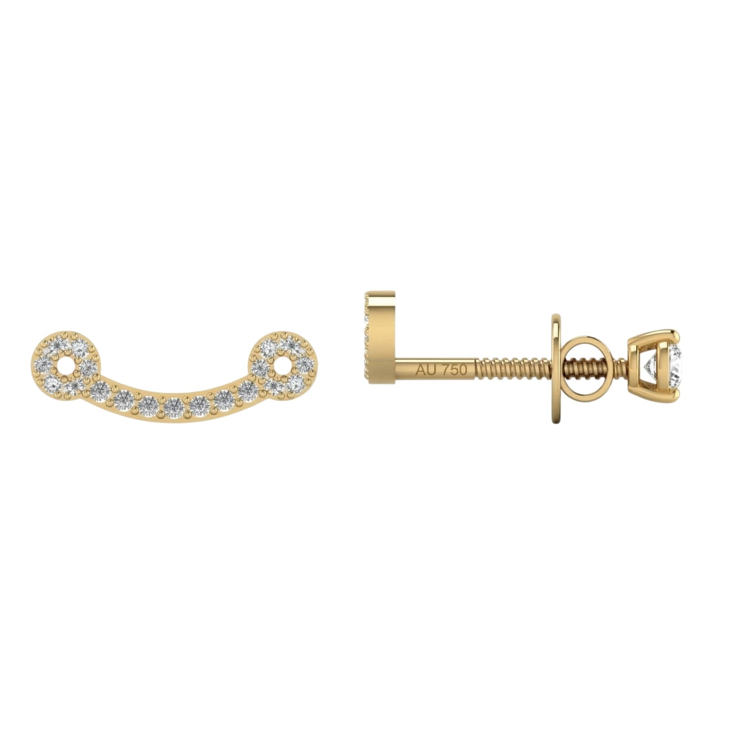 Gold earring with clear stones on a white background