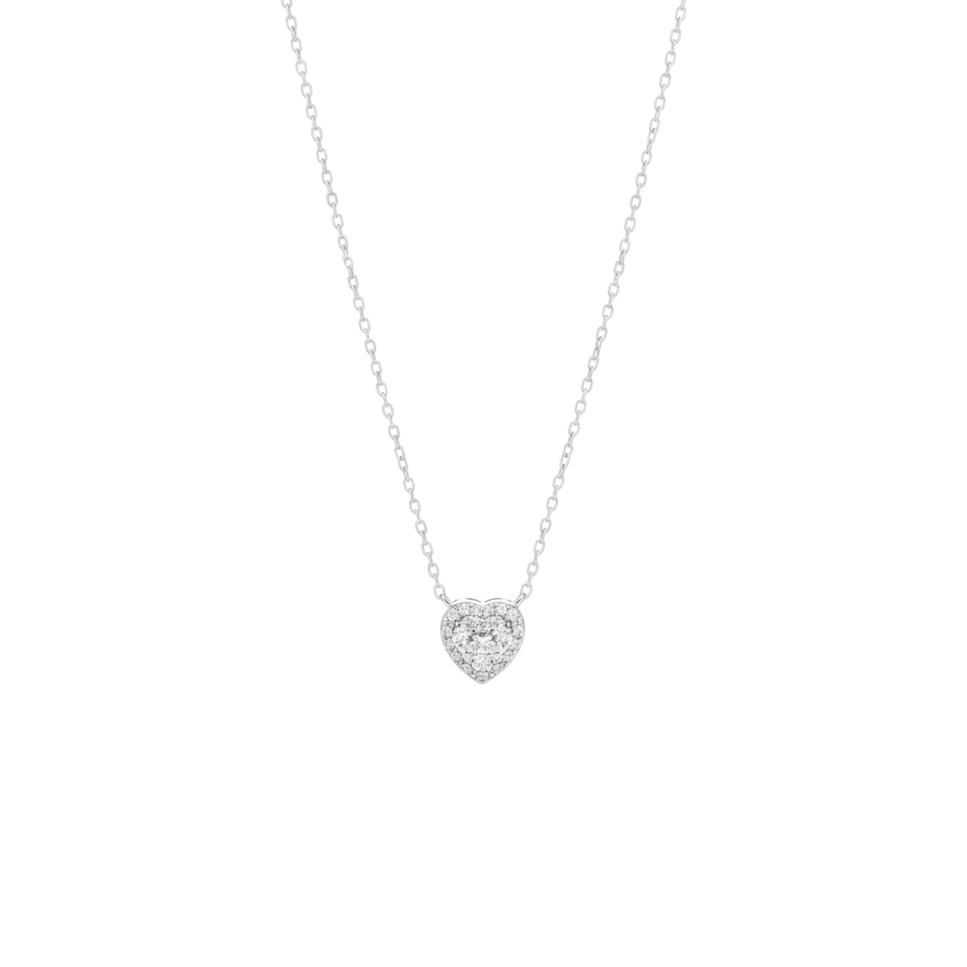 Heart-shaped diamond necklace on a white background