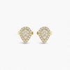Heart-shaped gold earrings with diamond accents on a white background