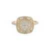 Gold ring with diamond accents on a white background