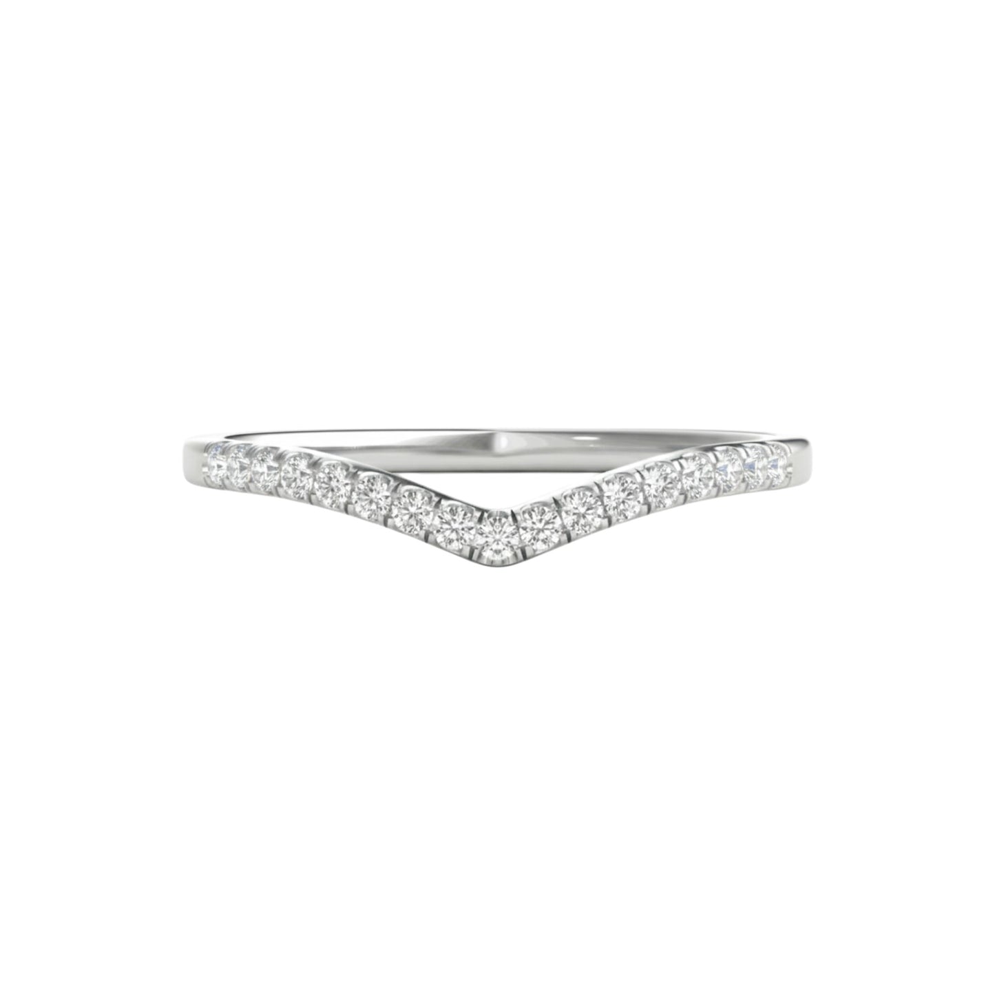 Silver ring with small diamonds on a white background
