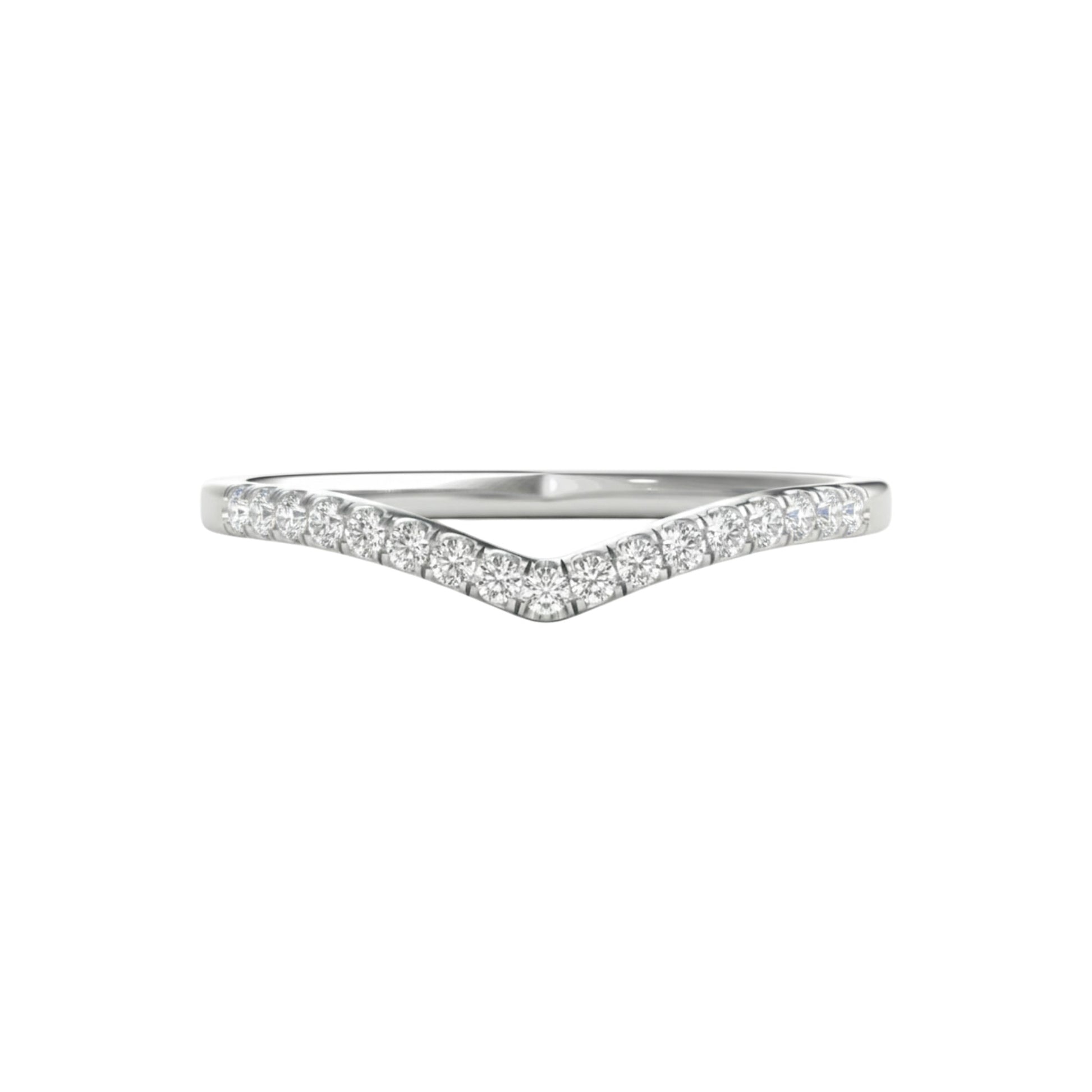 Silver ring with small diamonds on a white background