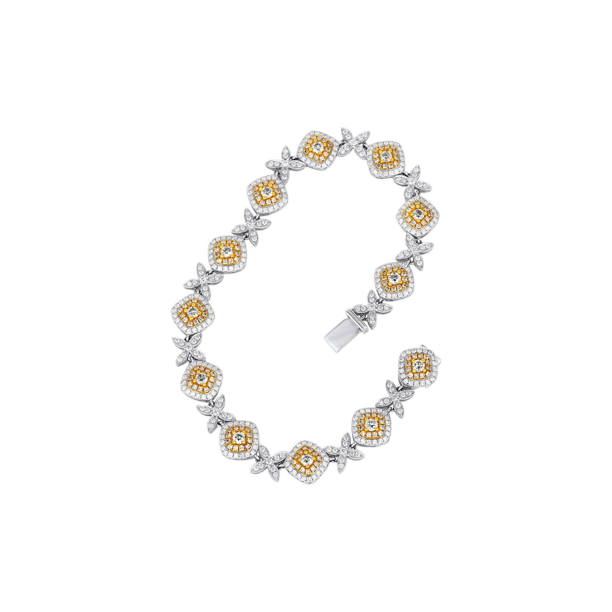 Bracelet with floral design and yellow and white stones on a white background