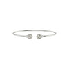 Silver bracelet with two decorative elements on a white background
