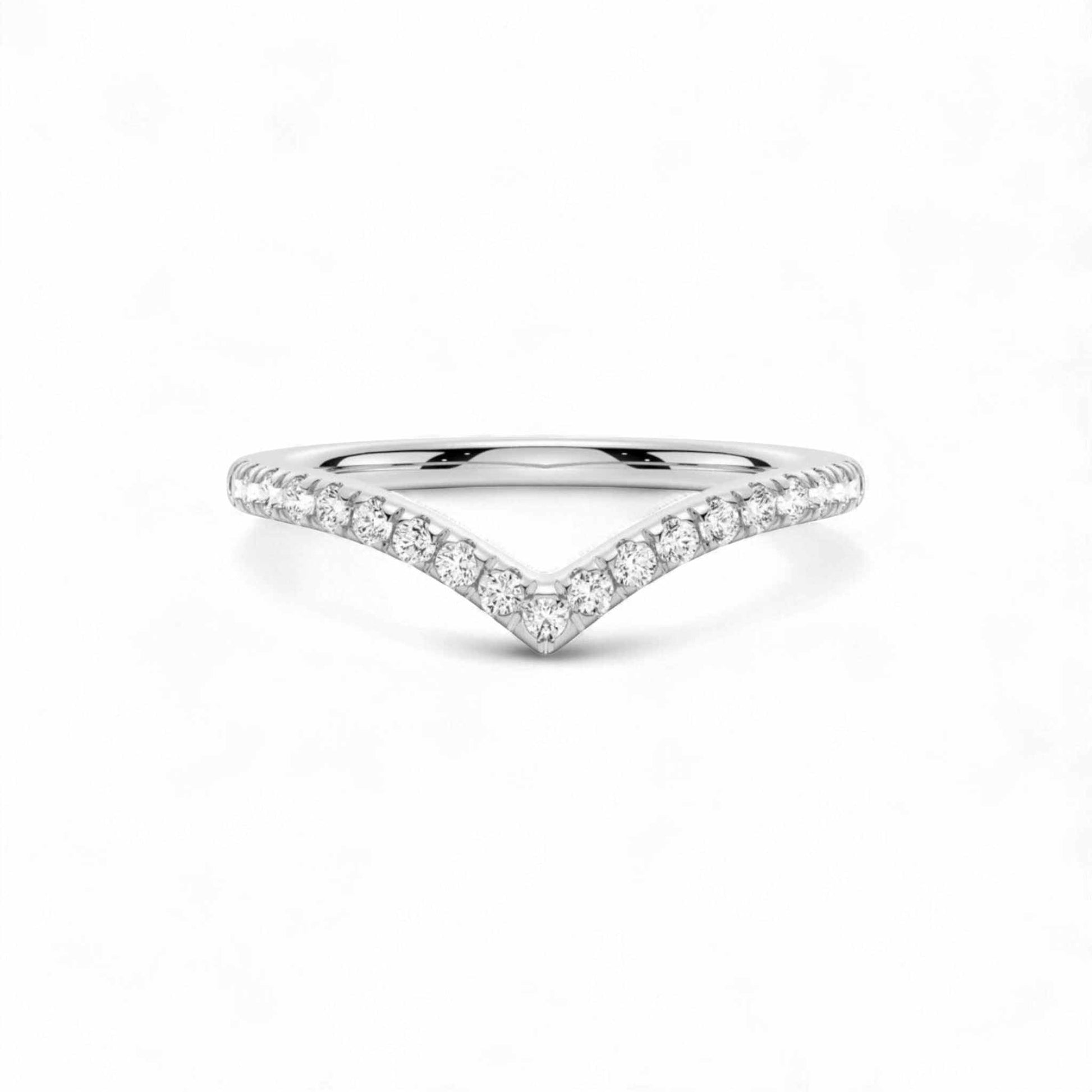Wishbone Curve Natural Diamond Band in 10KT gold with delicate natural diamonds in a V-curve design.