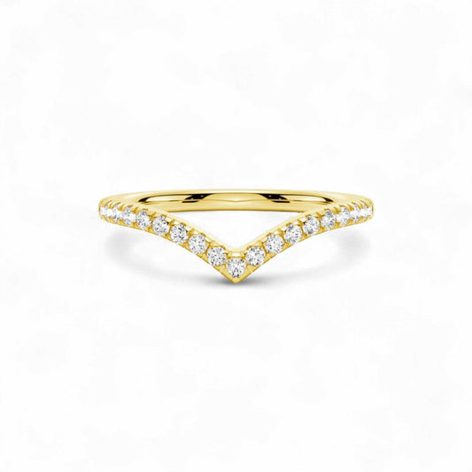 Wishbone Curve CZ Band in 10KT Gold