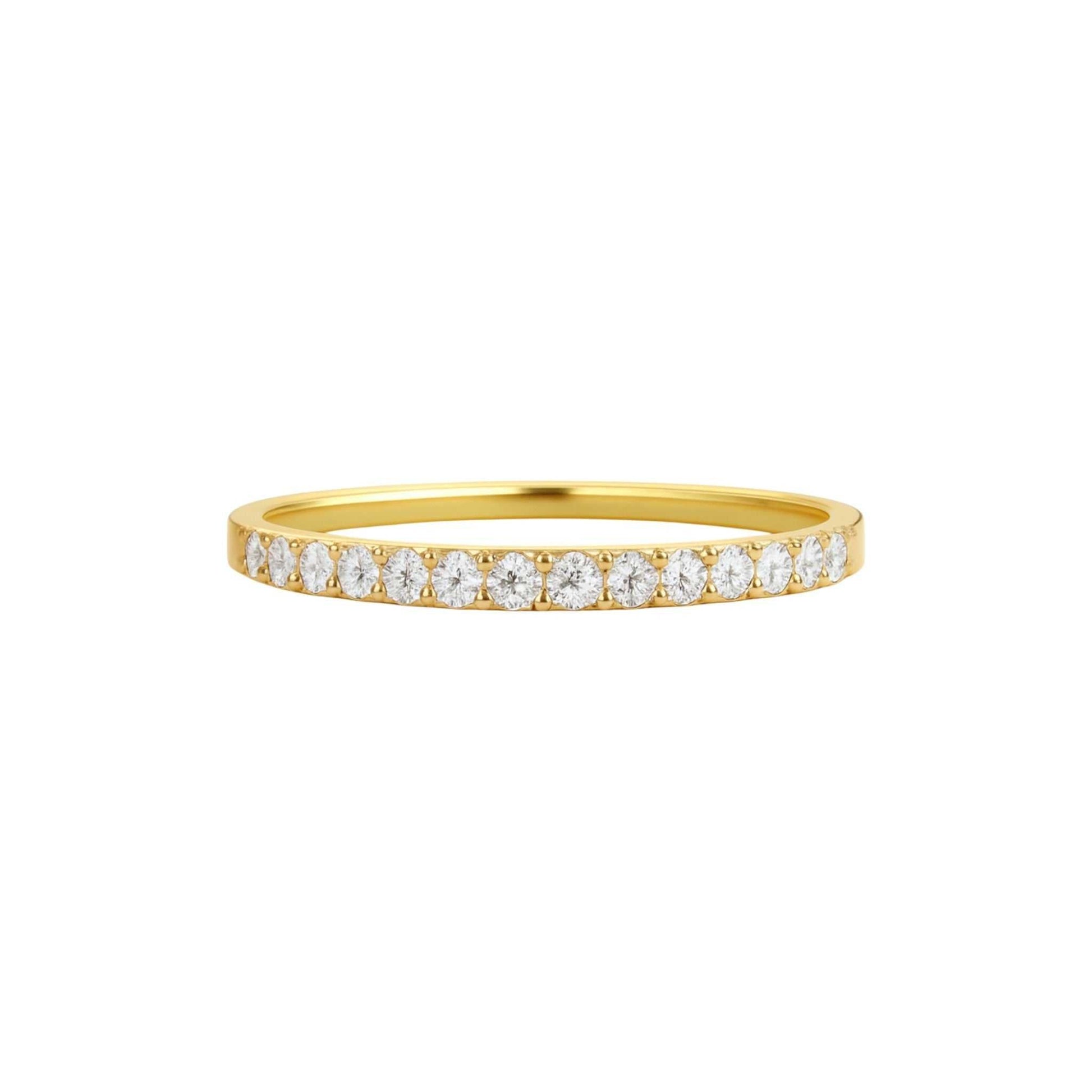 1.5MM pavé natural diamond band in 18KT gold with delicate row of sparkling diamonds