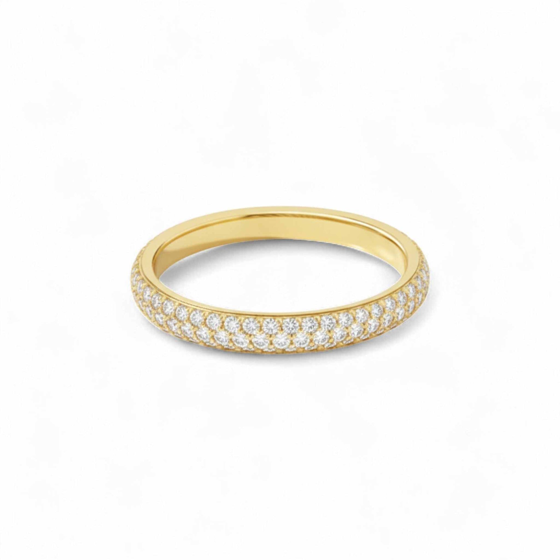 3D Pave CZ Band in 10K gold with cubic zirconia stones in a three-dimensional design
