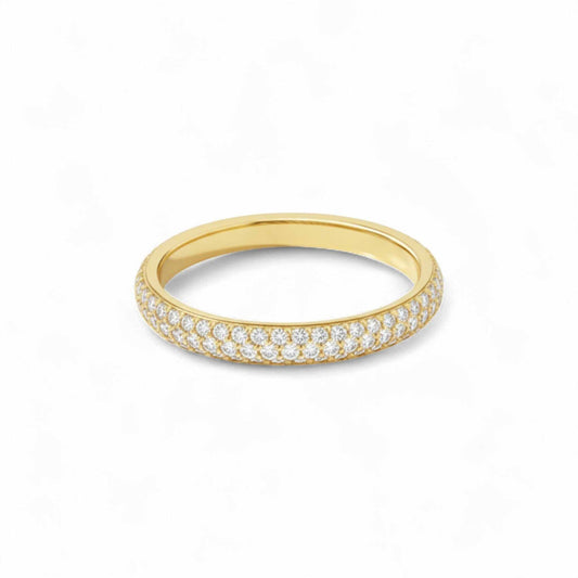 3D Pave CZ Band in 10K gold with cubic zirconia stones in a three-dimensional design