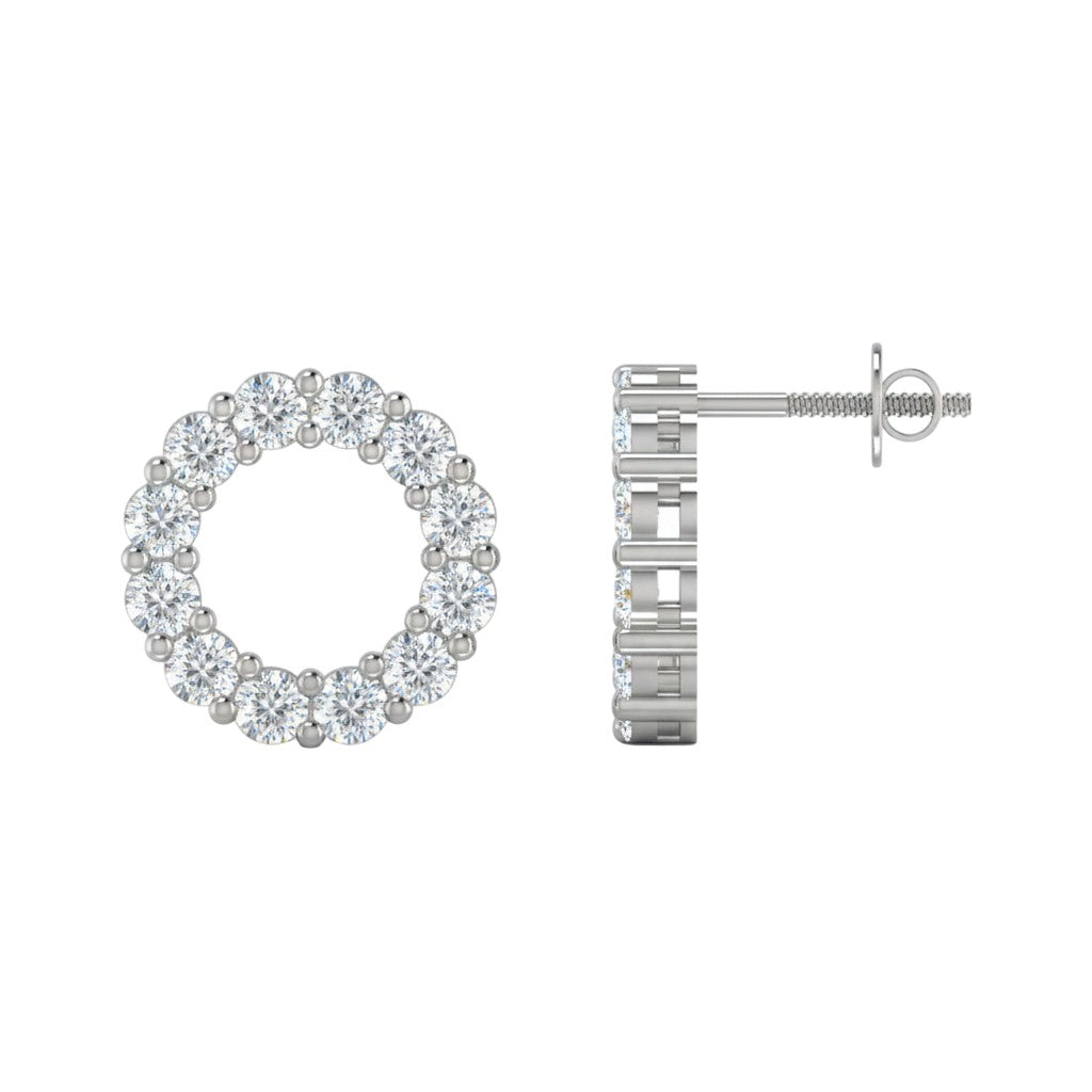 Silver hoop earring with clear gemstones on a white background