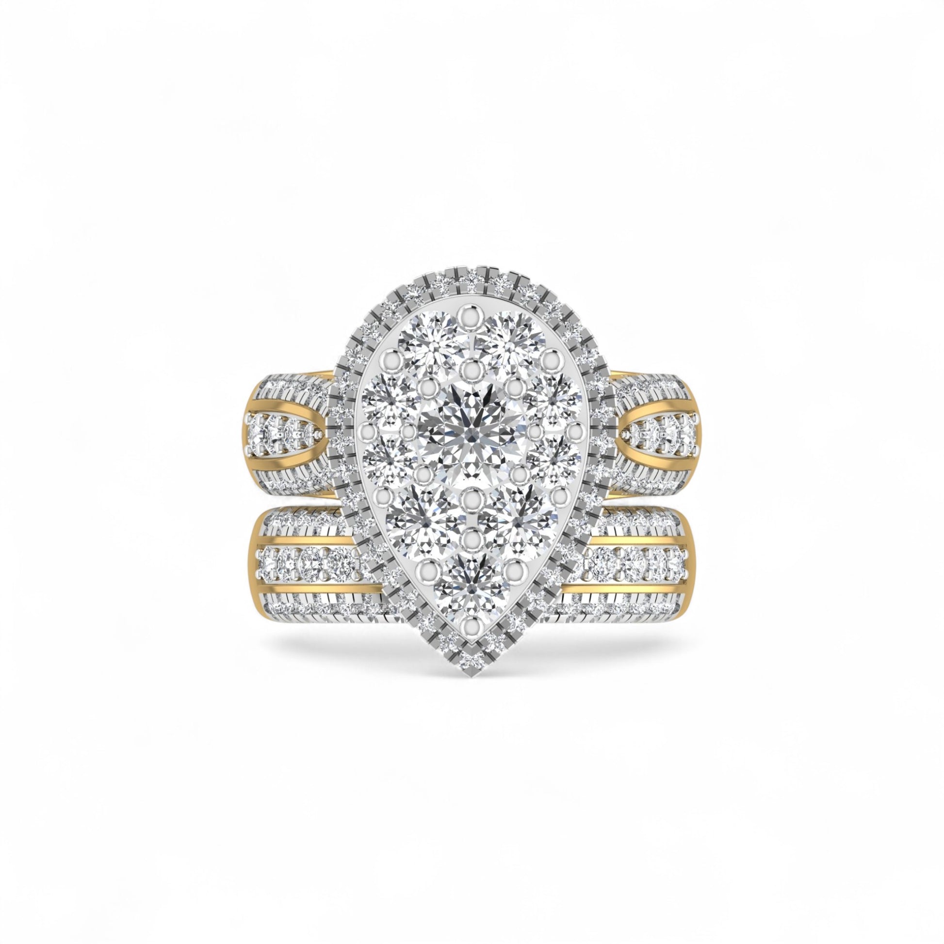 Diamond ring with gold and silver band on a white background