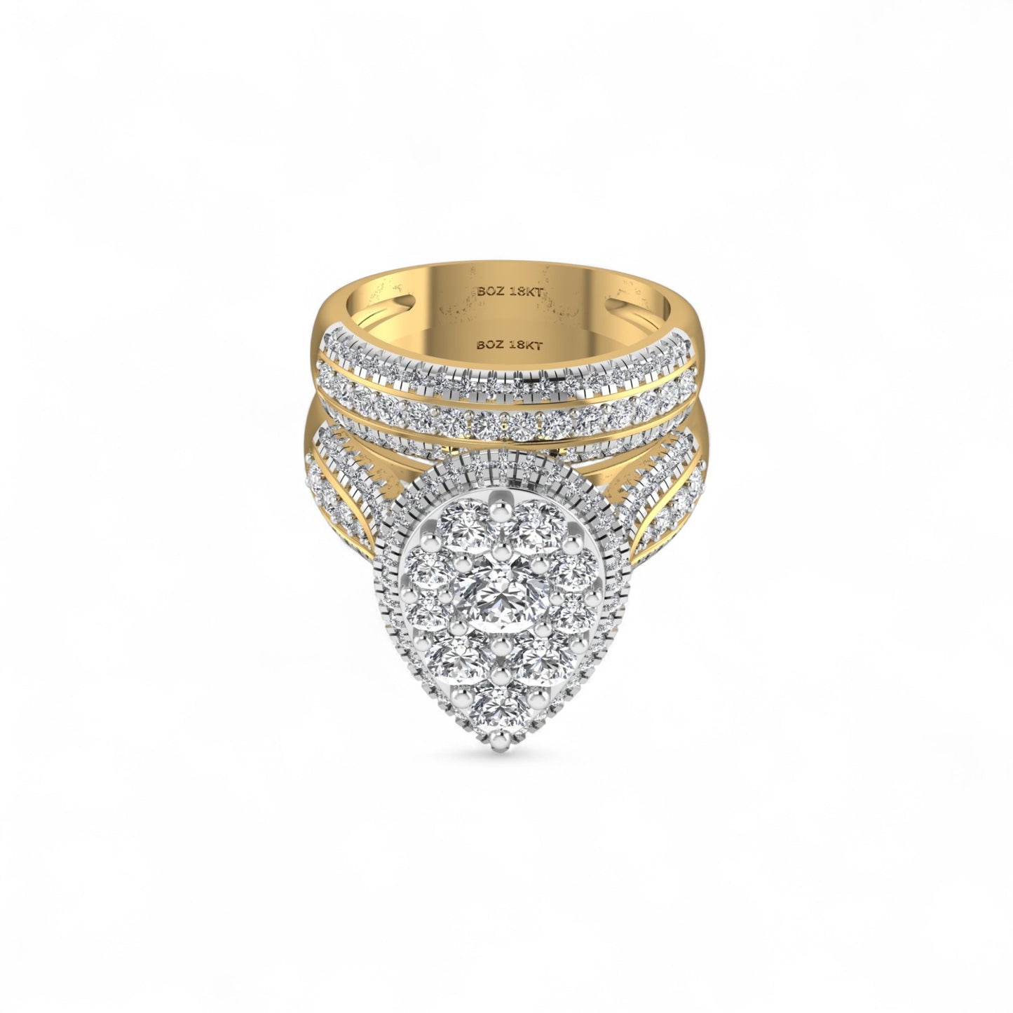 Gold and silver ring with a diamond on a white background