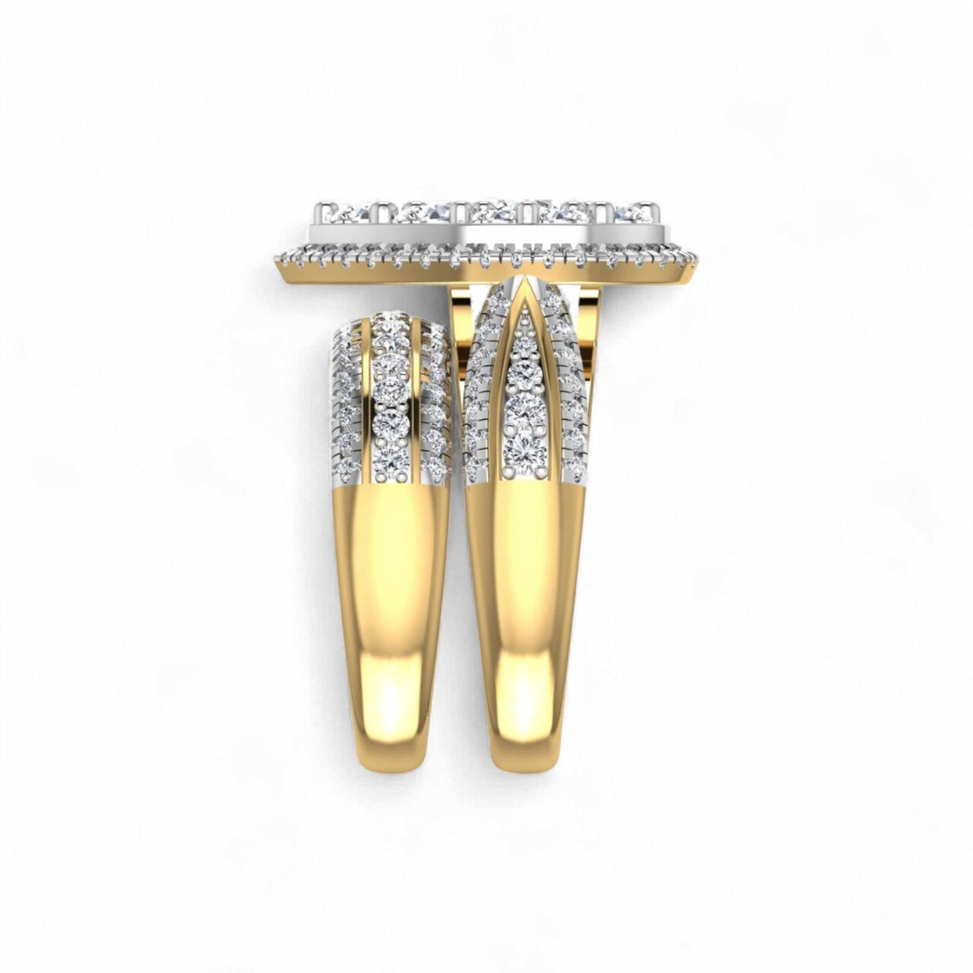 Gold hoop earrings with diamond accents on a white background