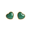 Amor Heart Malachite Studs in 18KT gold with green heart-shaped malachite stones and polished gold frame
