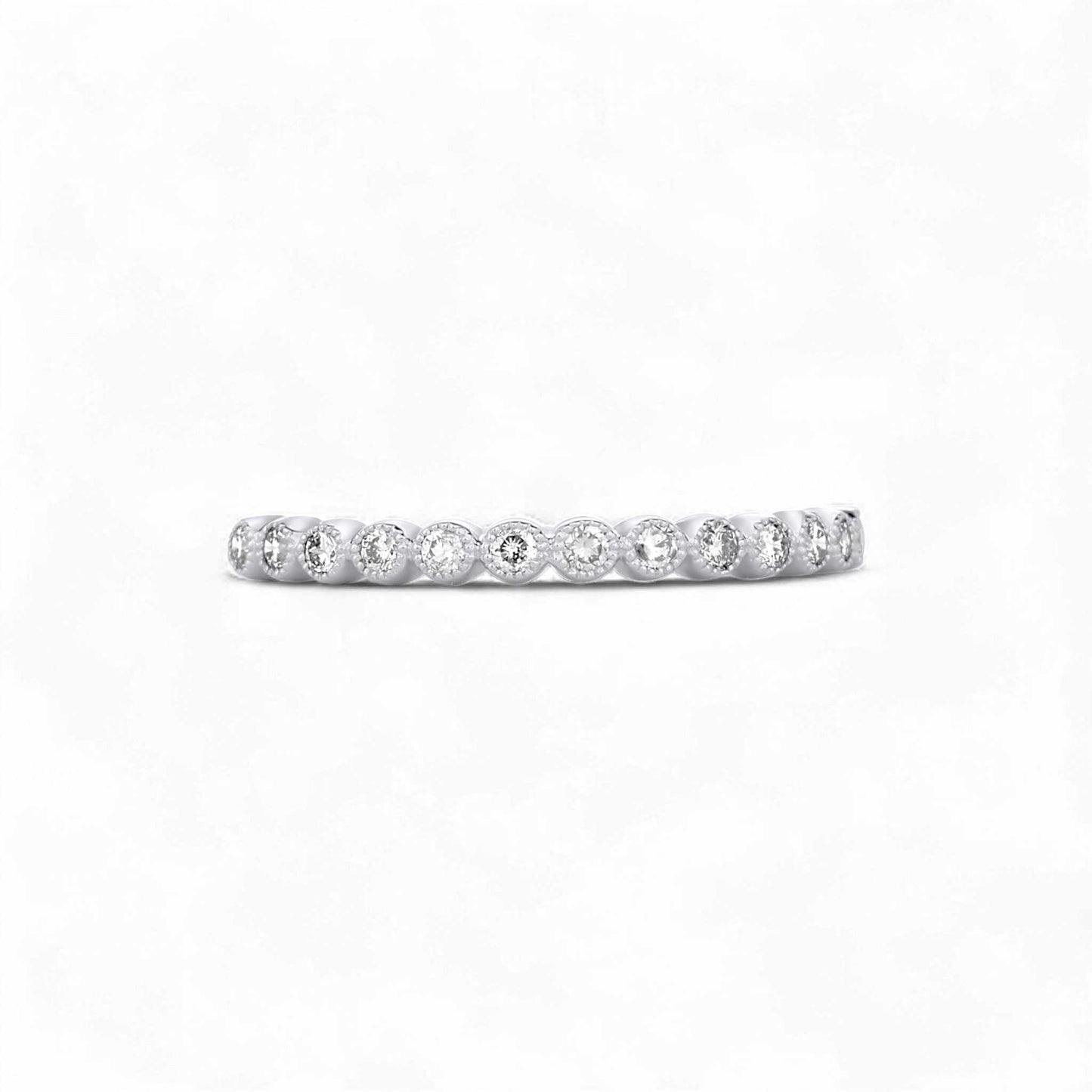 Bezel Eternity CZ Band in 925 sterling silver with round-cut bezel-set cubic zirconia stones, elegant and durable design