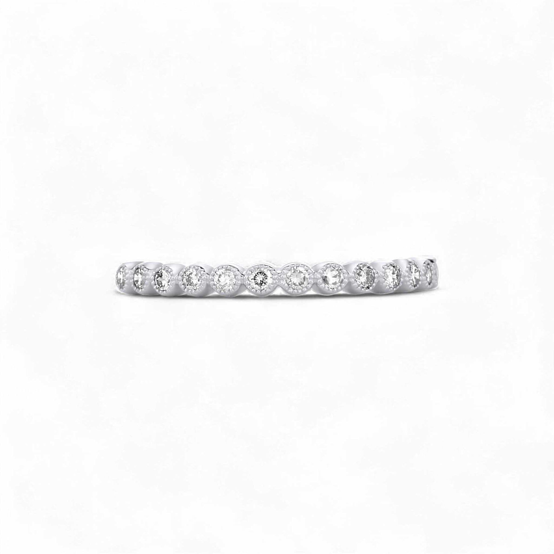 Bezel Eternity CZ Band in 925 sterling silver with round-cut bezel-set cubic zirconia stones, elegant and durable design