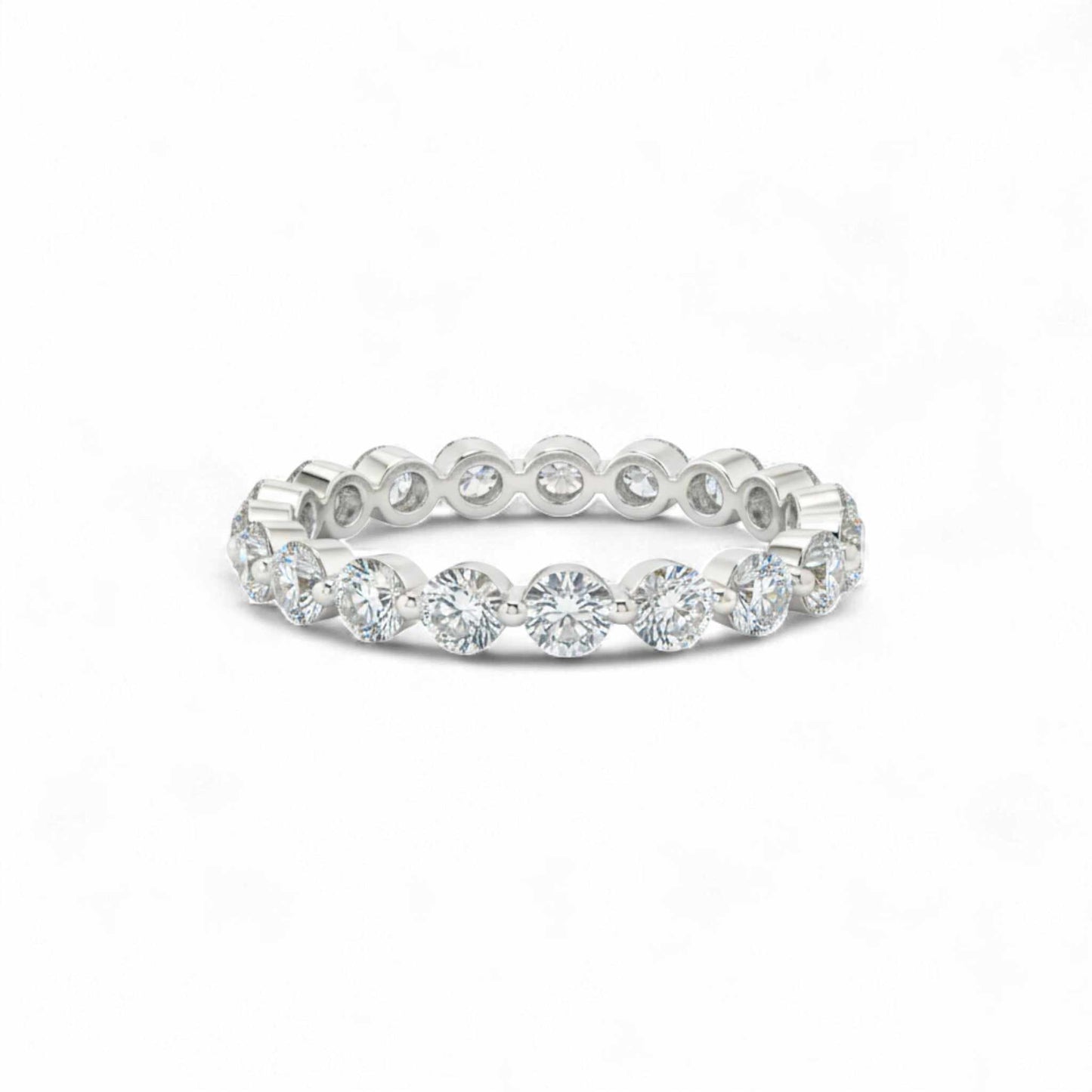 Celine Eternity Moissanite Band in 18KT gold with full circle precision-cut moissanite stones, elegant and timeless design.