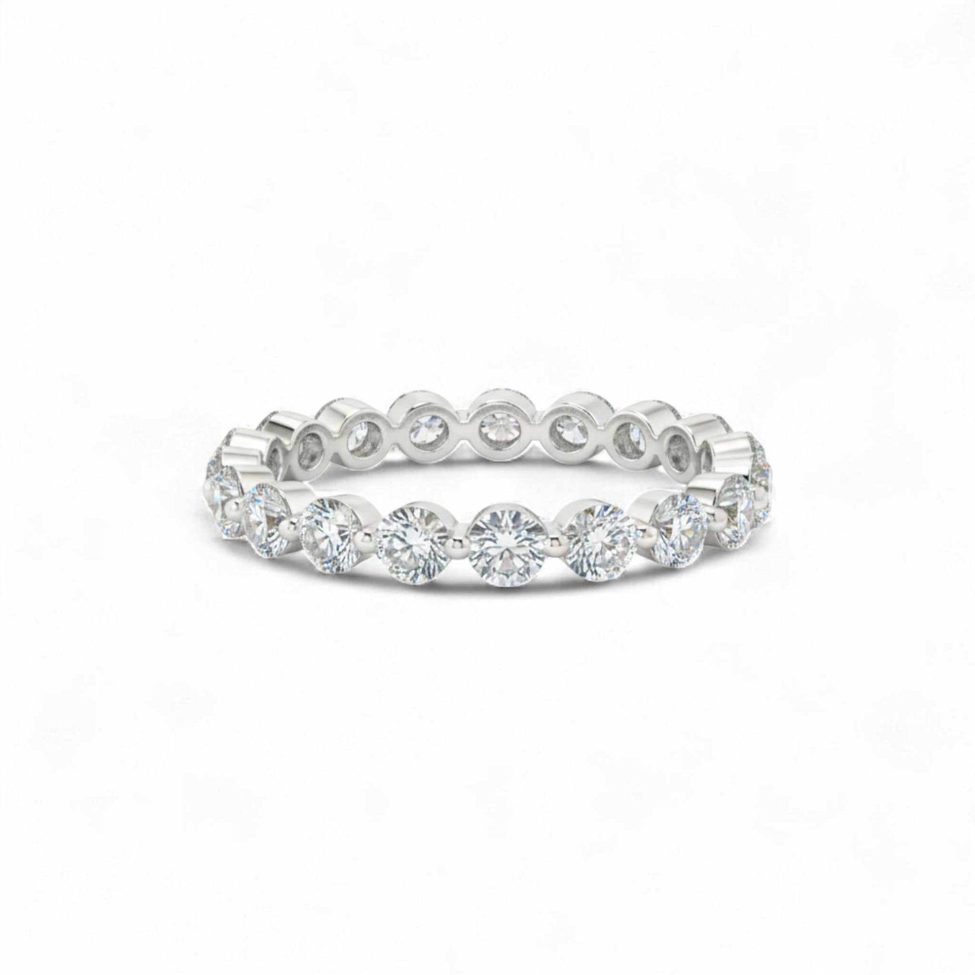 Celine Eternity Moissanite Band in 18KT gold with full circle precision-cut moissanite stones, elegant and timeless design.