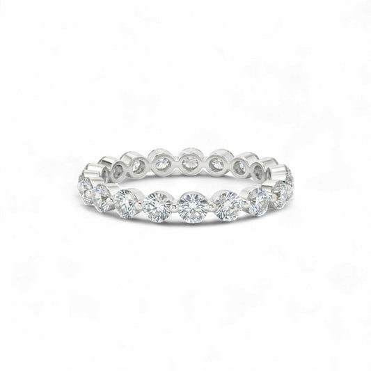 Celine Eternity Moissanite Band in 18KT gold with full circle precision-cut moissanite stones, elegant and timeless design.