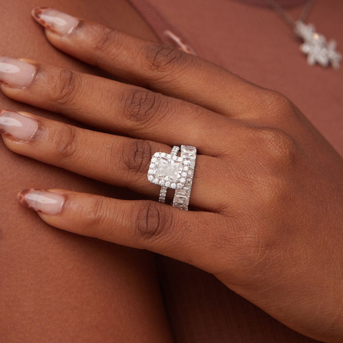 Christine Radiant Cut Lab Grown Diamonds Bride Set in 18KT Gold