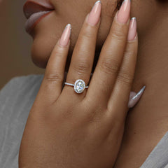 Classic Halo Oval Cut CZ Engagement Ring in 925 Sterling Silver