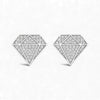 Diamond-shaped earrings with a geometric design on a white background