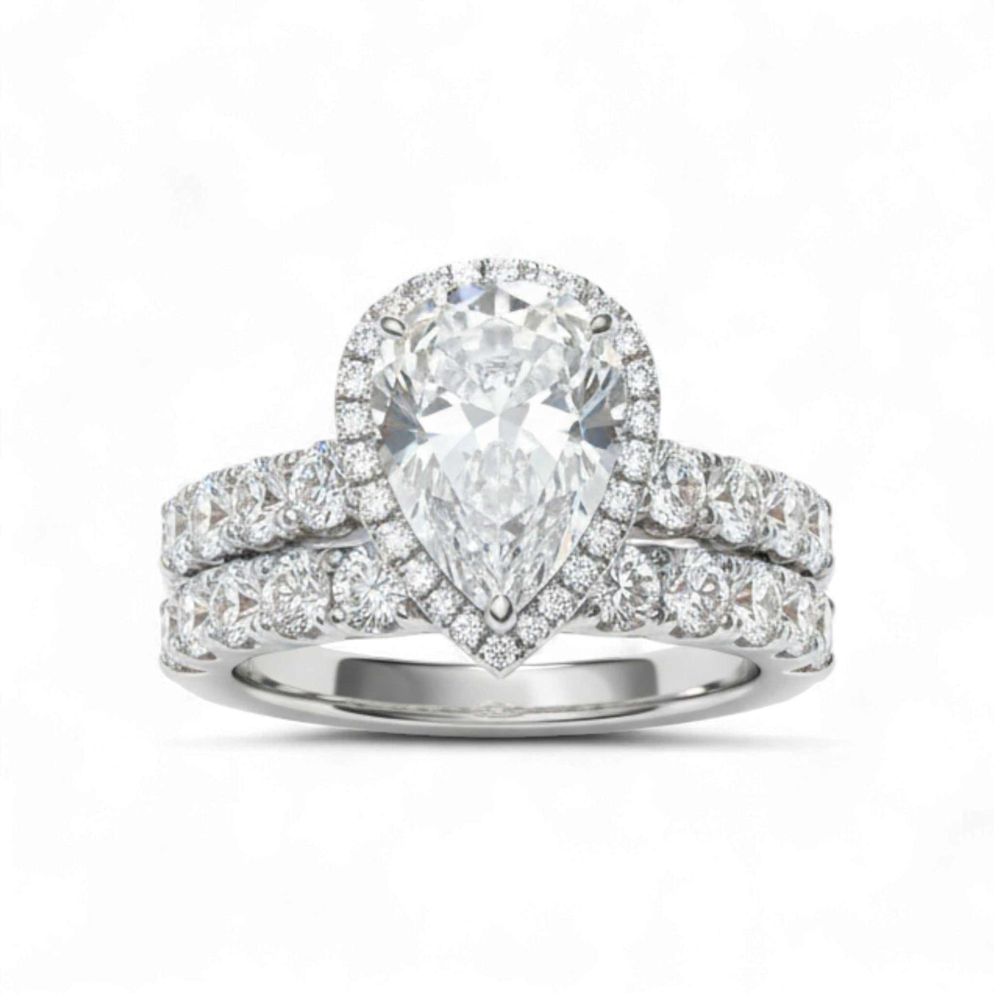 Eleanor Pear Cut CZ Bride set 925 Sterling Silver pear-cut cubic zirconia engagement ring and matching wedding band