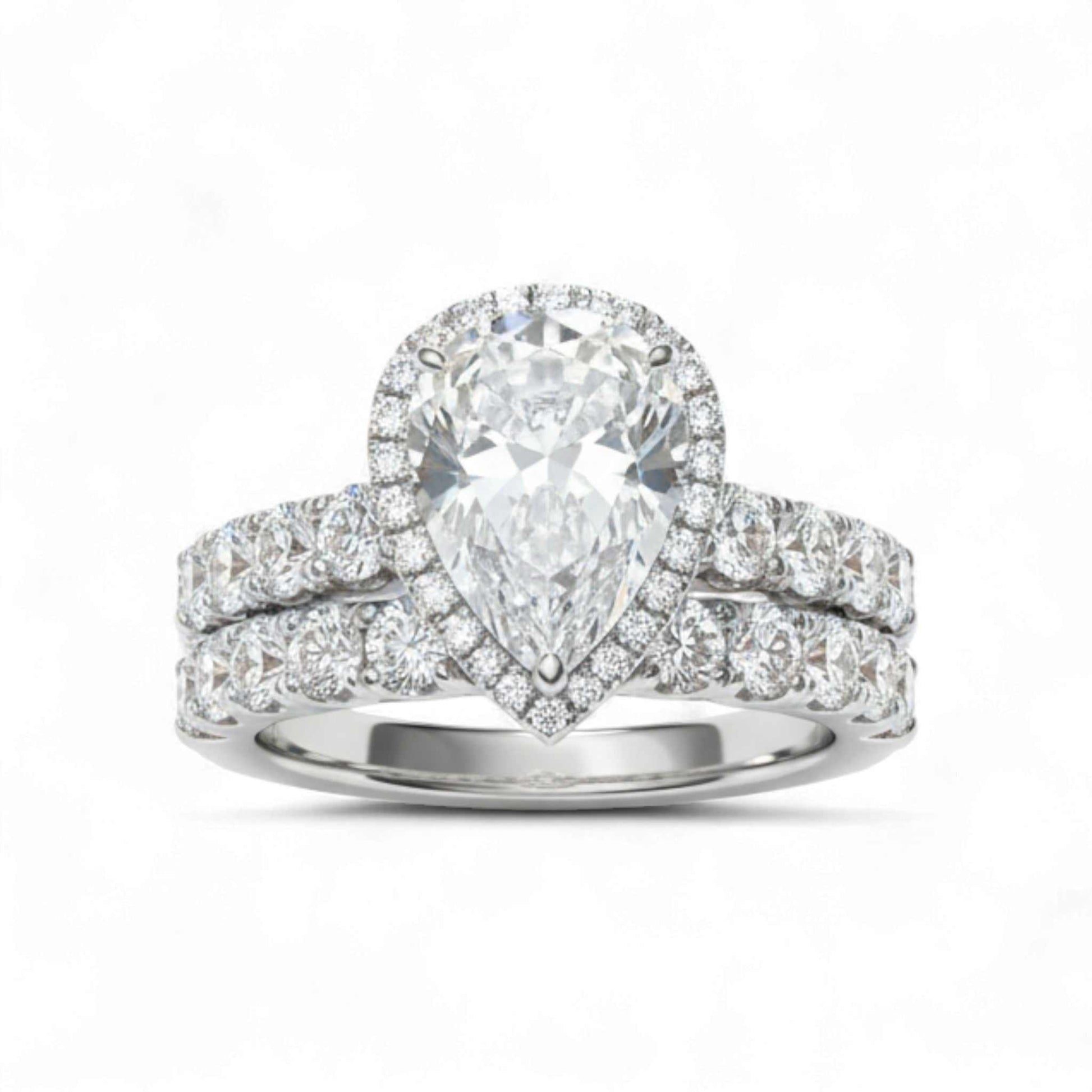Eleanor Pear Cut CZ Bride set 925 Sterling Silver pear-cut cubic zirconia engagement ring and matching wedding band