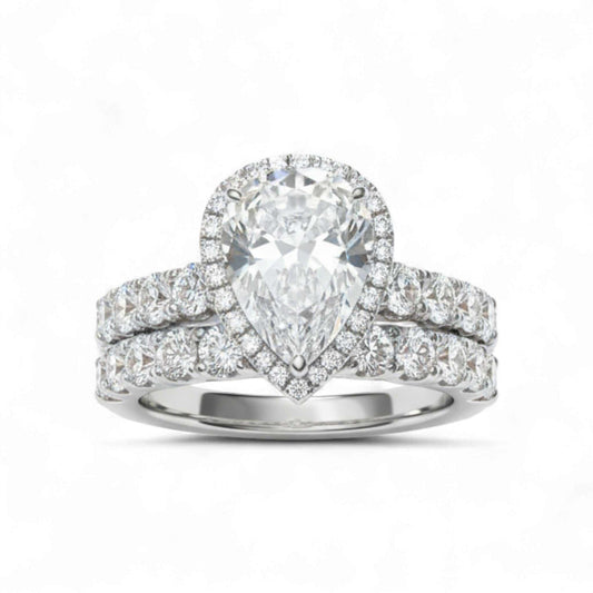 Eleanor Pear Cut CZ Bride set 925 Sterling Silver pear-cut cubic zirconia engagement ring and matching wedding band