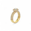 Gold ring with diamond accents on a white background