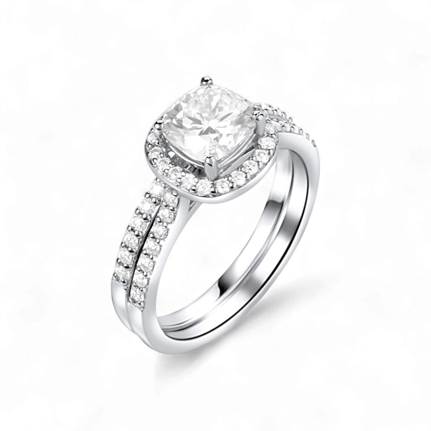Classic Cushion Cut Moissanite Bride set in 925 Sterling Silver