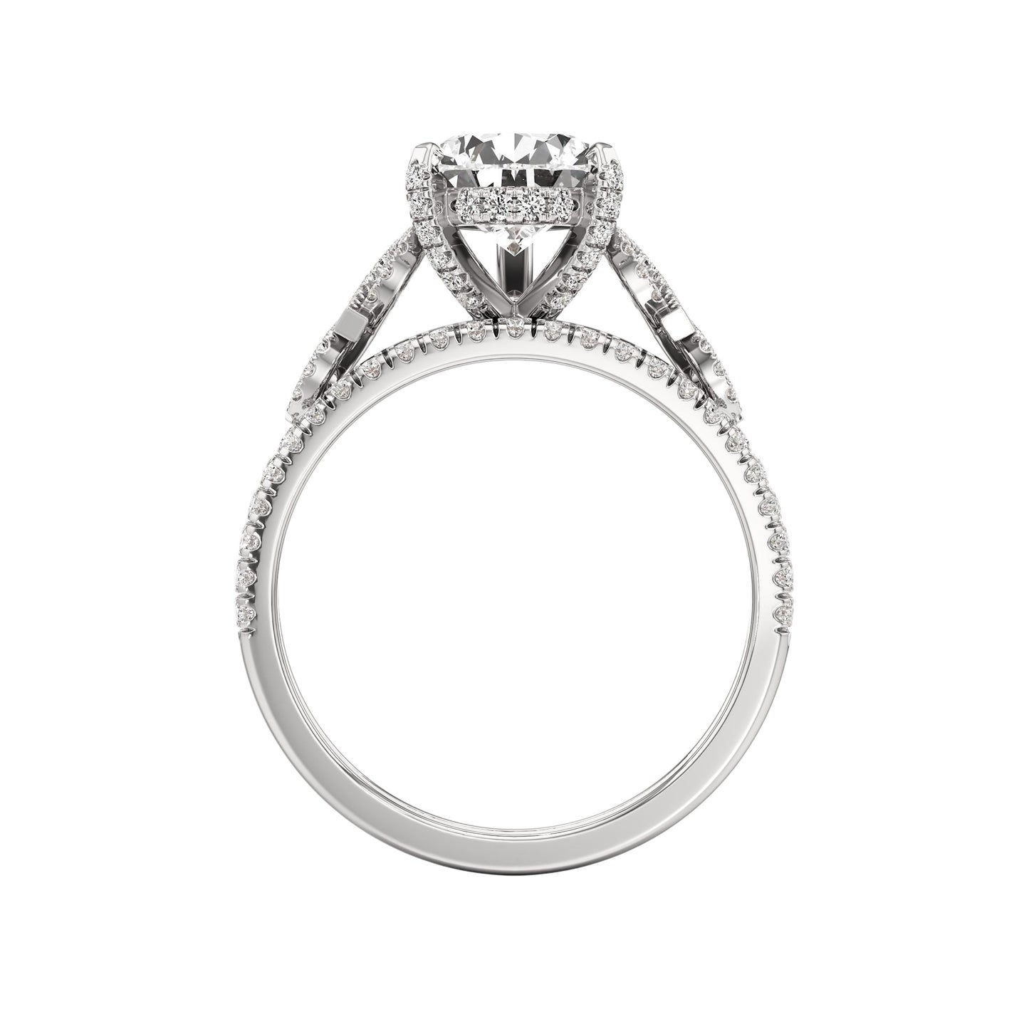 Diamond ring with a heart-shaped center stone on a white background