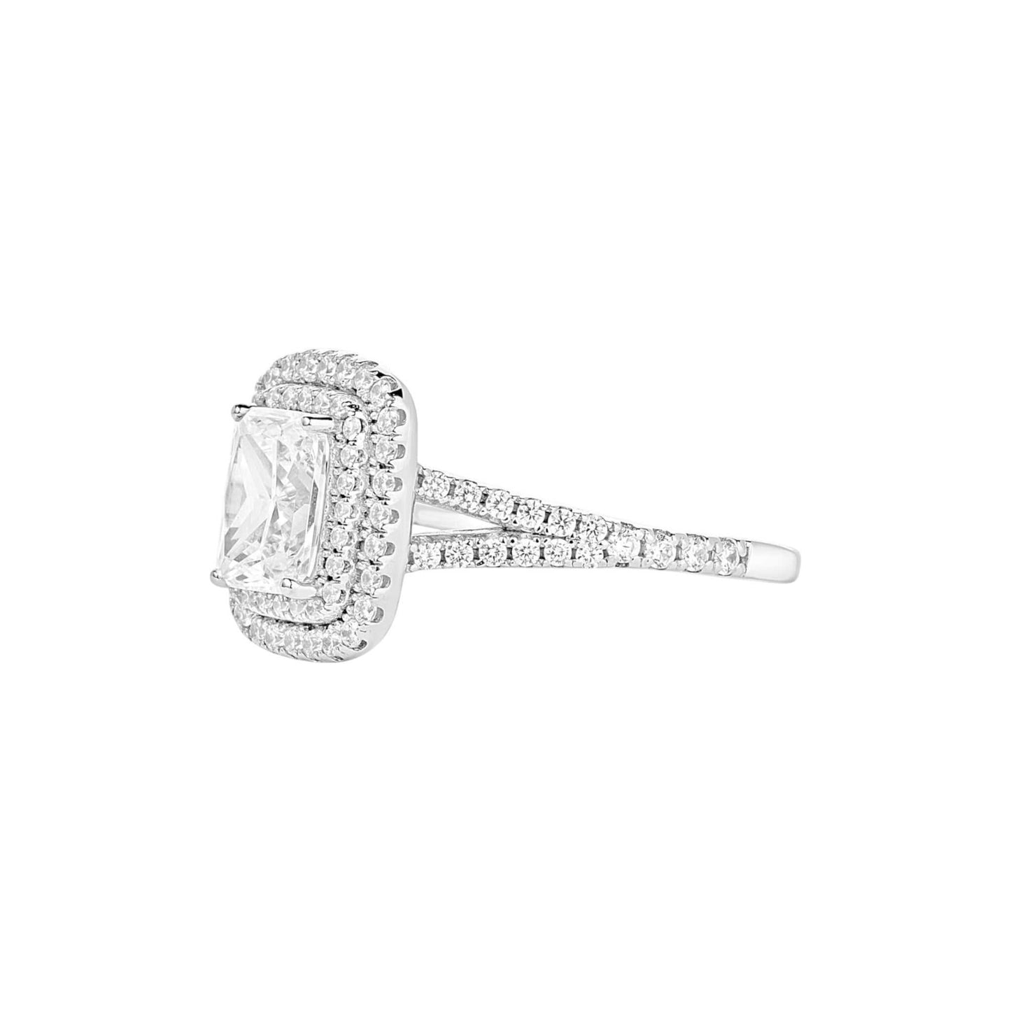Kylie Radiant Cut Moissanite and Natural Diamond Engagement Ring in 18KT Gold