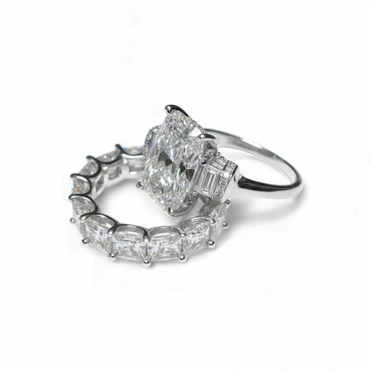 Lami CZ Bride Set sterling silver rings with round-cut cubic zirconia center stone and pavé band wedding set