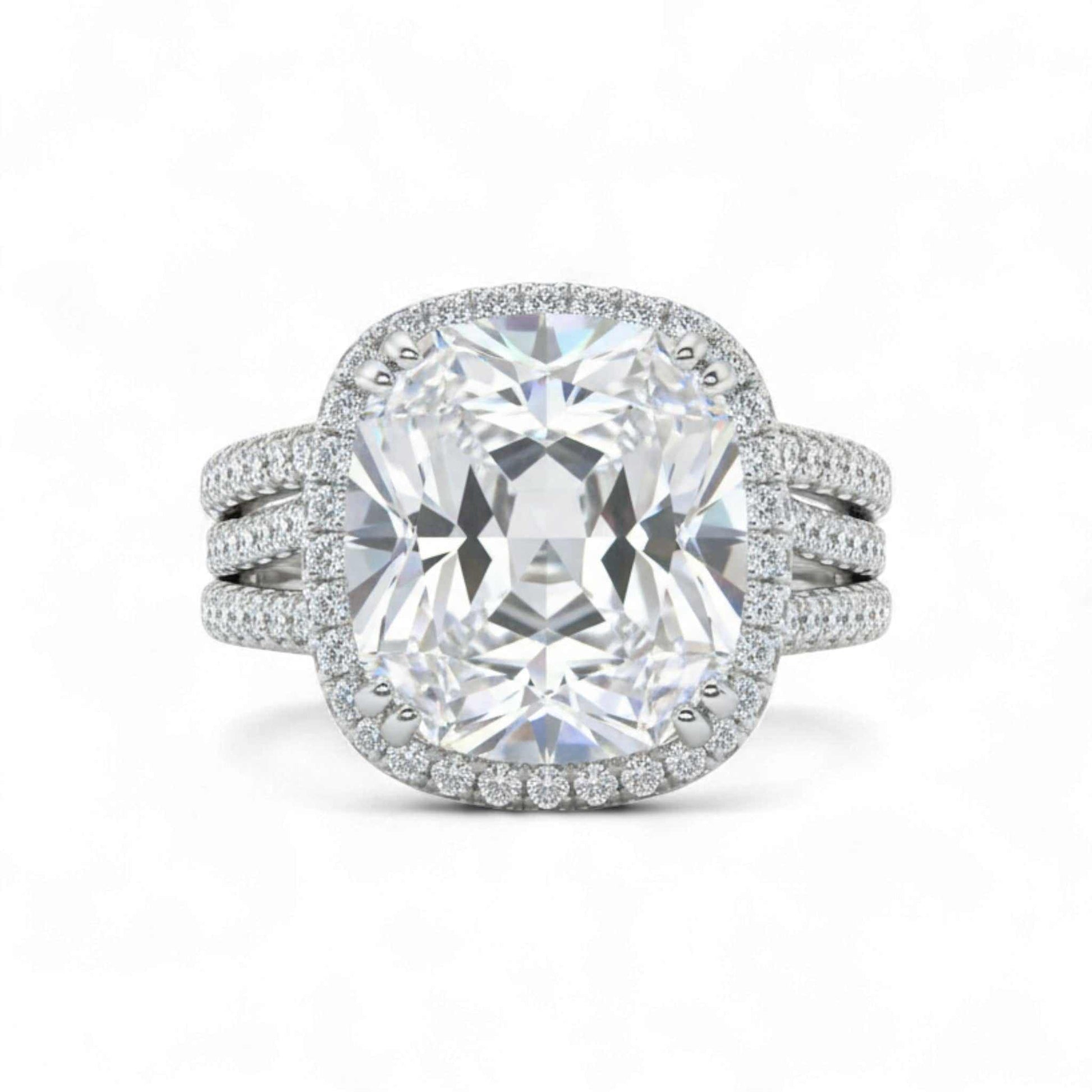 Lesly Cushion Cut CZ Engagement Ring in 925 sterling silver with cushion-cut cubic zirconia and halo of smaller CZ stones