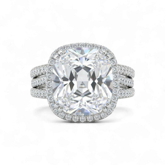 Lesly Cushion Cut CZ Engagement Ring in 925 sterling silver with cushion-cut cubic zirconia and halo of smaller CZ stones