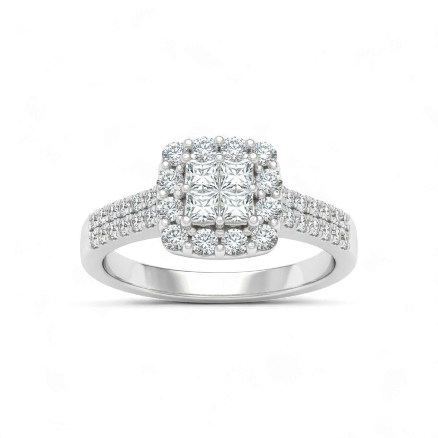 Lola CZ Cluster Engagement Ring in 925 sterling silver with sparkling cubic zirconia stones and elegant cluster design.