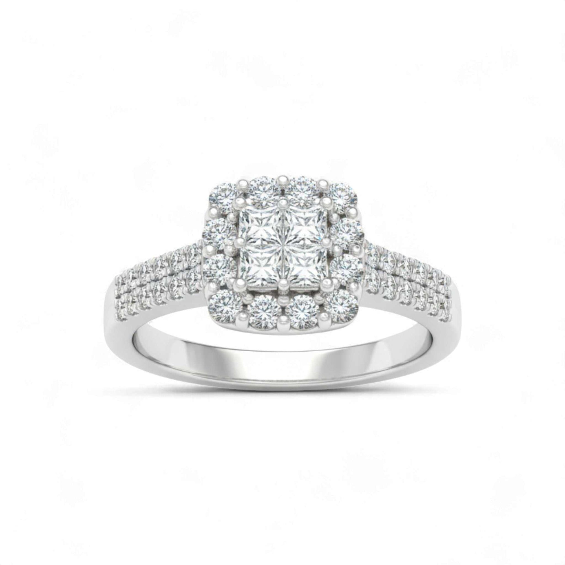 Lola CZ Cluster Engagement Ring in 925 sterling silver with sparkling cubic zirconia stones and elegant cluster design.