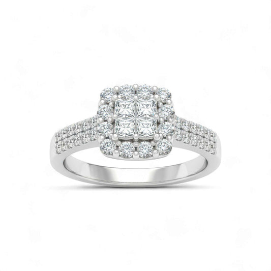 Lola CZ Cluster Engagement Ring in 925 sterling silver with sparkling cubic zirconia stones and elegant cluster design.