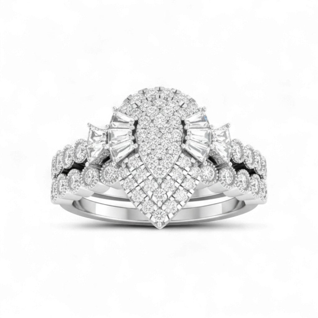Diamond ring set on a white background