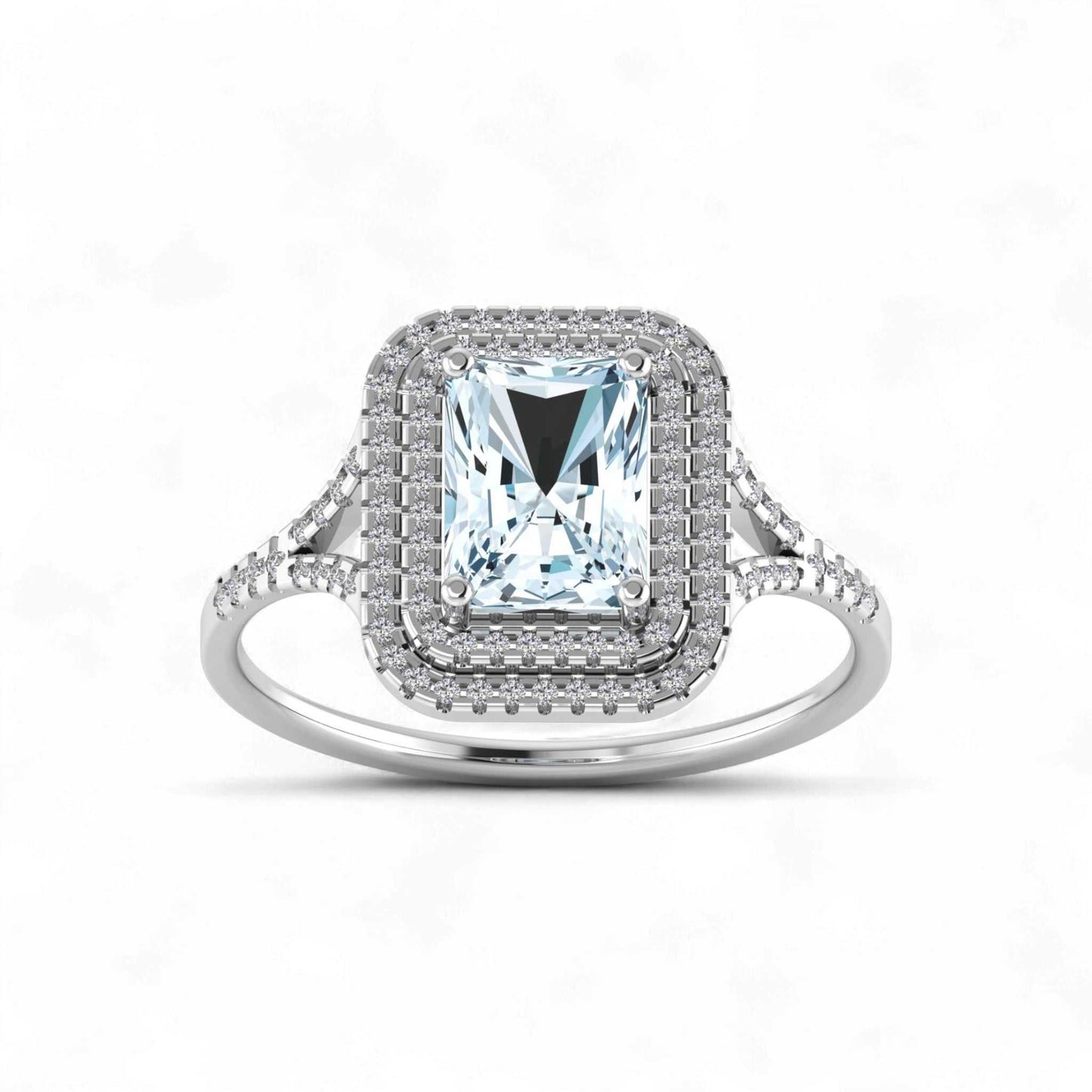 Mildred Radiant Cut CZ engagement ring in 925 sterling silver with radiant-cut cubic zirconia center stone and detailed band