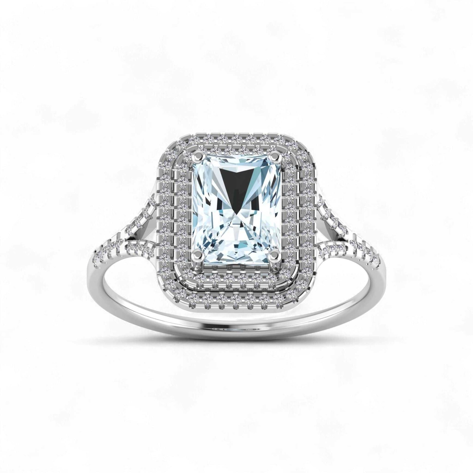 Mildred Radiant Cut CZ engagement ring in 925 sterling silver with radiant-cut cubic zirconia center stone and detailed band